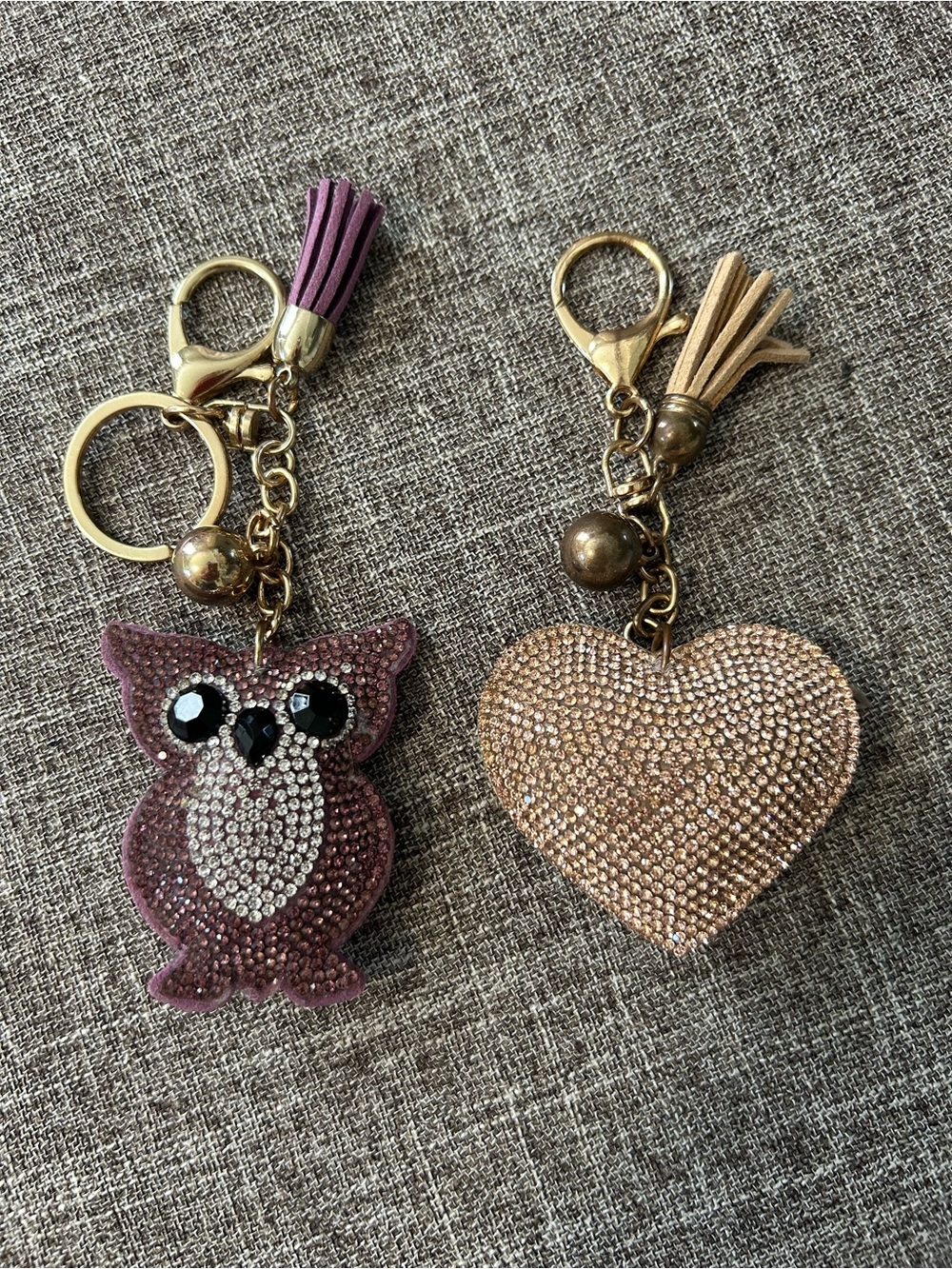 Crystal Owl Keychain Charm in Mauve - Unbranded